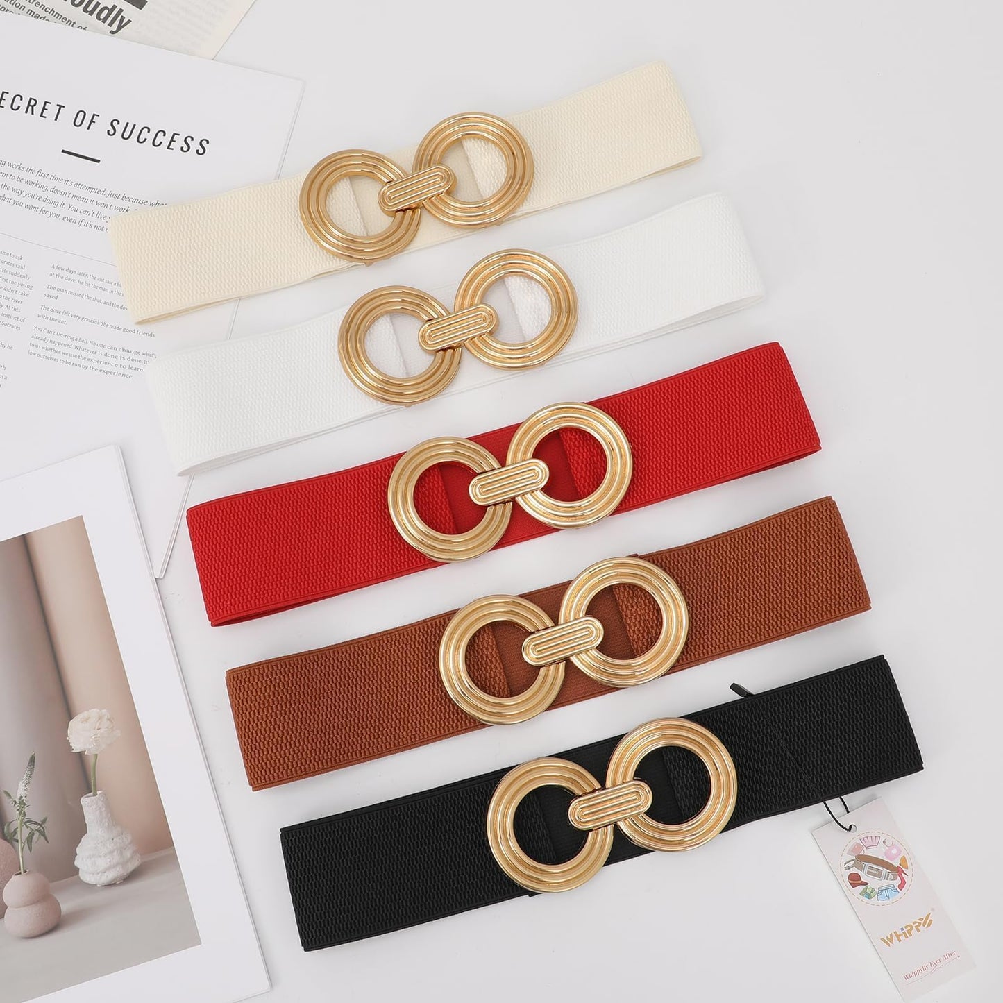 WHIPPY Women Wide Elastic Waist Belt Fashion Hollow Out Round Gold Buckle Stretchy Belt Waistband for Ladies, Black, XL