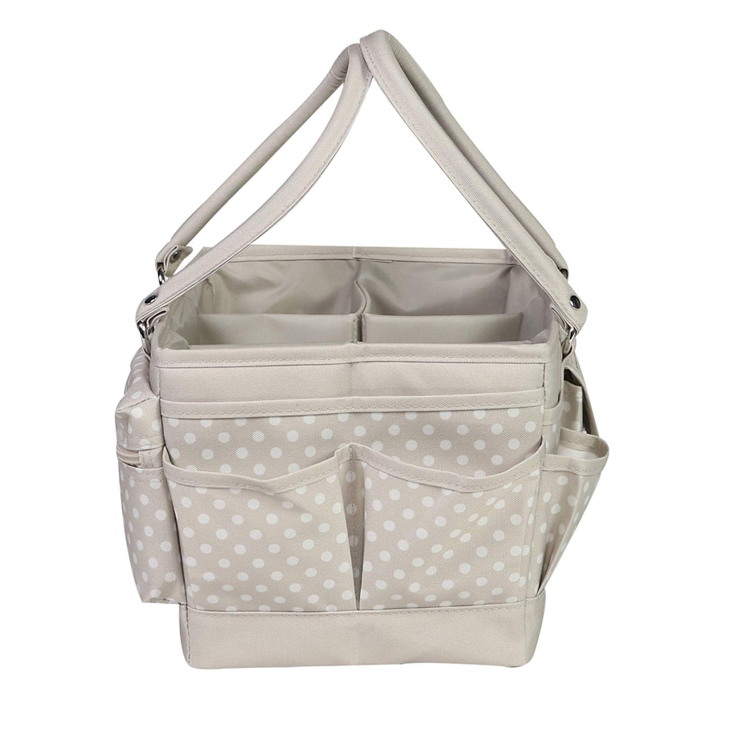 Everything Mary Deluxe Store & Tote Organizer – Tan Dot Craft Tote with Handle – Art Supply Caddy for Sewing, Scrapbooking, DIY Projects & Creative Tool Storage