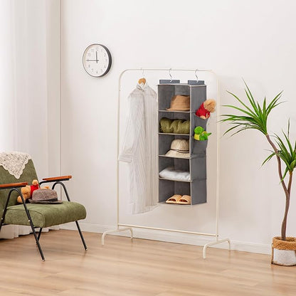 YOUDENOVA Hanging Closet Organizer, 5-Shelf Closet Hanging Storage Shelves