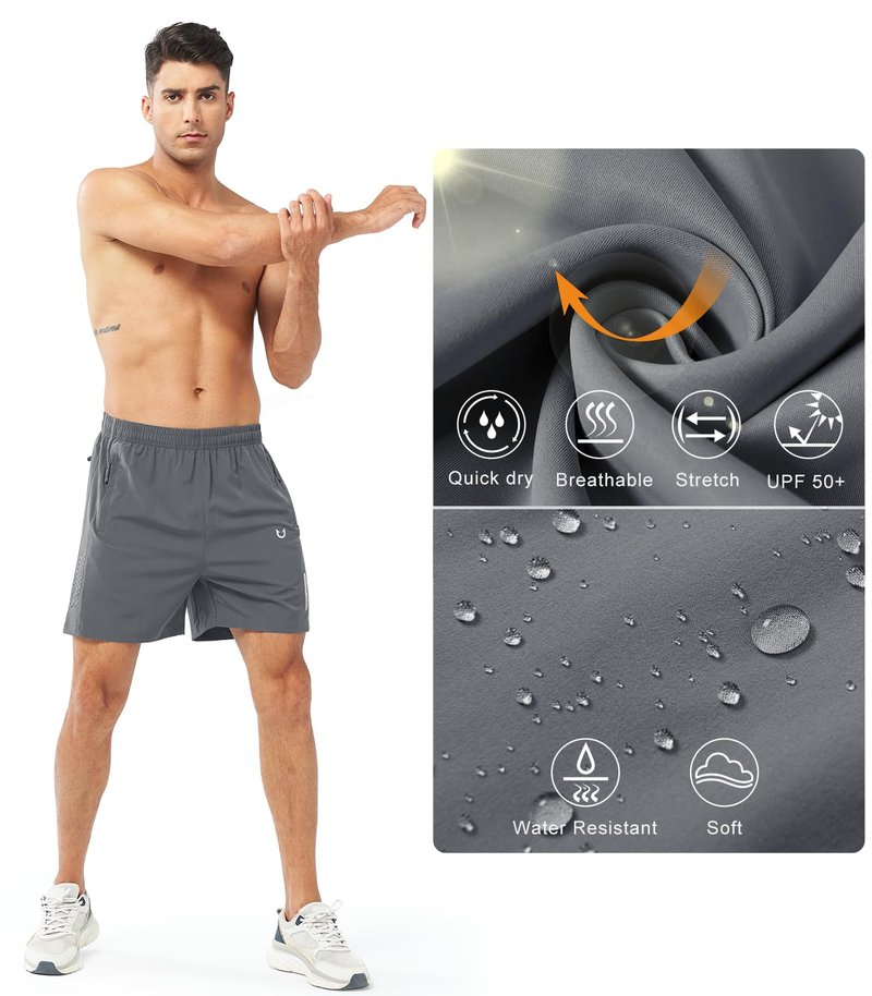 NORTHYARD Men's Athletic Running Shorts Quick Dry Workout Shorts 7"/ 5"/ 9" Lightweight Sports Gym Basketball Tennis Hiking Exercise SMOKEGREY-5inch 2XL