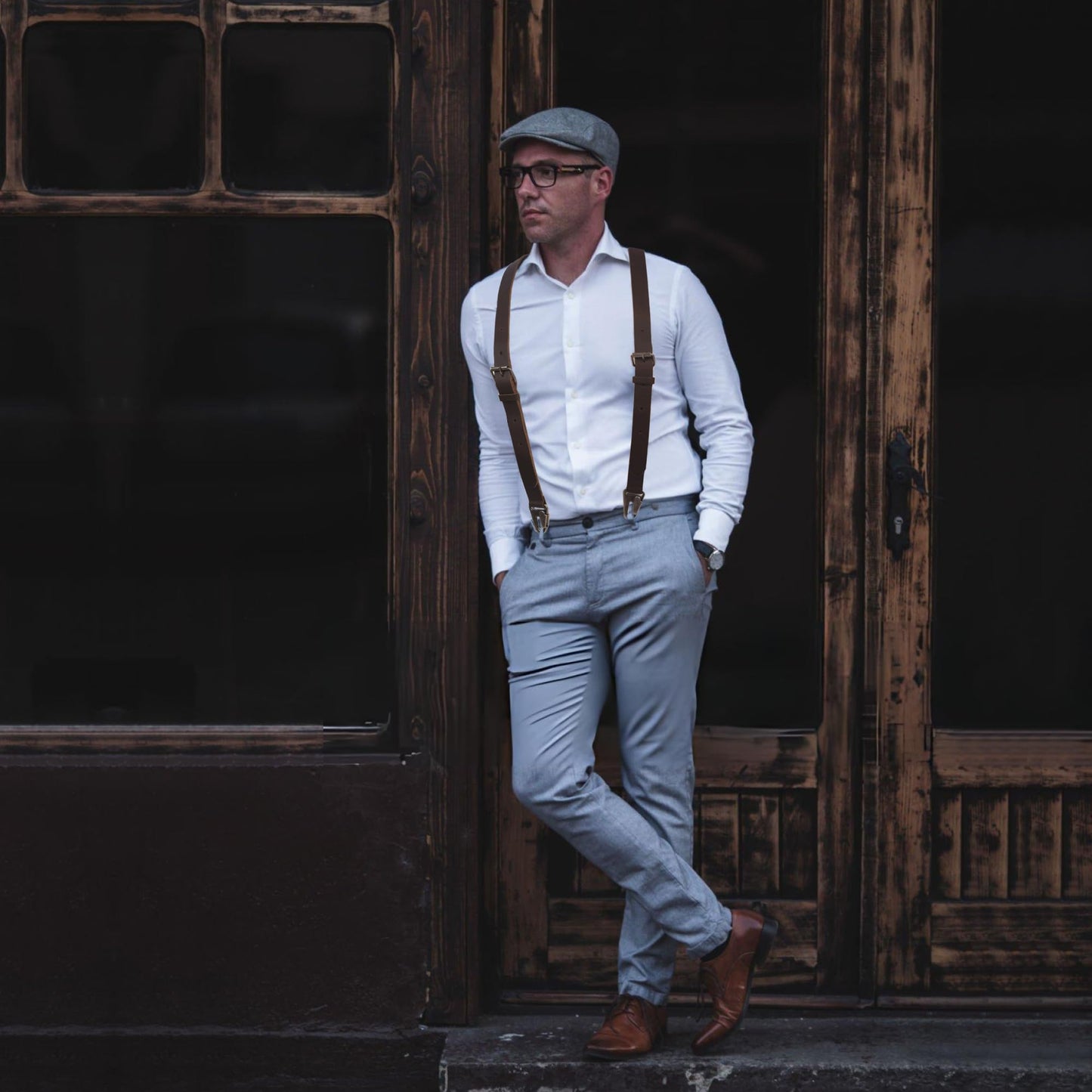 NUTUCH Grain Leather Suspender for Men | Y Design Suspenders | Leather Braces Western | Heavy Duty adjustable Dress Suspender | Men Suspenders for Jeans Dress Pants(Dark Brown Vintage)
