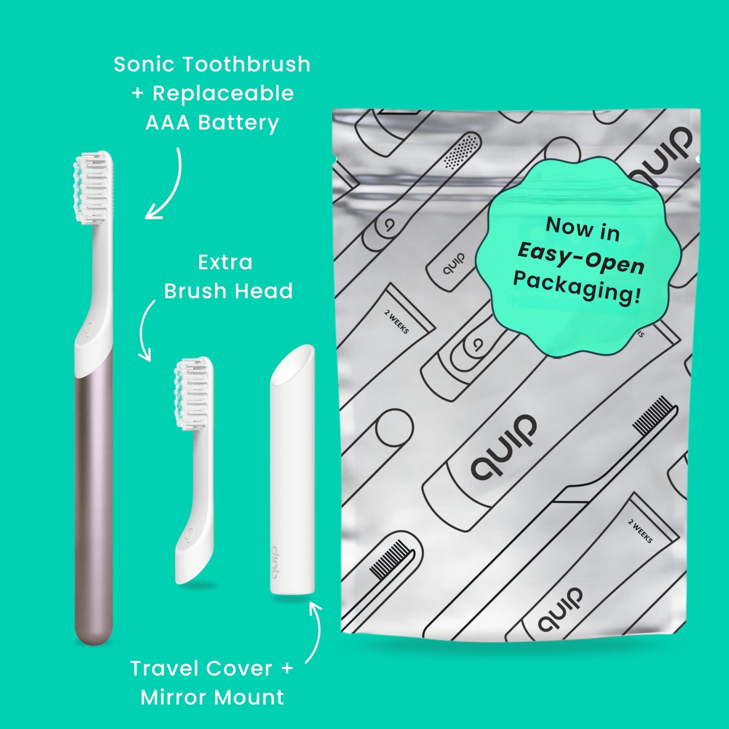 Quip Metal Sonic Electric Toothbrush for Adults - Time Travel & Soft Bristles with Travel Case & Replacement Brush Head - 3 Month Battery Life - Indigo