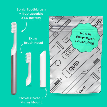 Quip Metal Sonic Electric Toothbrush for Adults - Time Travel & Soft Bristles with Travel Case & Replacement Brush Head - 3 Month Battery Life - Indigo
