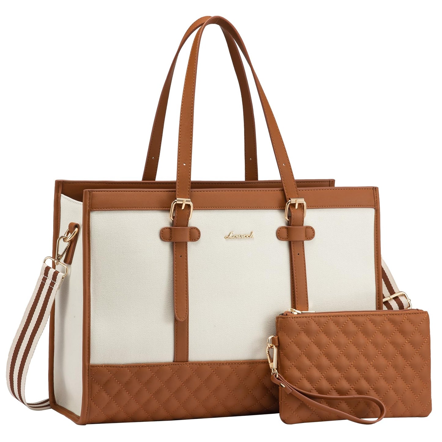 LOVEVOOK Laptop Bag for Women 15.6 inch Canvas Laptop Tote Bag, Large Capacity Work Bag with Clutch Purse, Computer Bag Office Business Briefcase, Casual Handbag for Travel College Teacher School