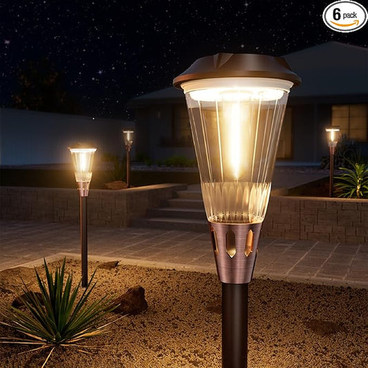 Bright Solar Lights Outdoor 6 Pack, 2-in-1 Warm&Cool Solar Pathway Lights Waterproof IP65, Auto On/Off Outdoor Light for Path Walkway Driveway Lawn