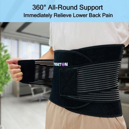 TESETON Back Brace for Men and Women, Back Support Belt Relief Lower Back Pain Herniated Disc, Sciatica, Scoliosis, Breathable Mesh, Lumbar Support Belt with 8 reinforced Bones 02 Black-M