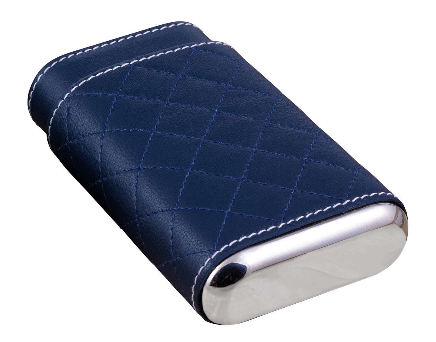 Prestige Import Group - 3 Cigar Holder Leather Diamond Pattern Stitch Style Cigar Travel Case - Blue