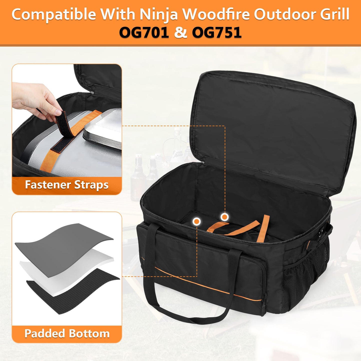 HODRANT Carry Bag Compatible With Ninja Woodfire Grill OG701 OG751, Outdoor Cover for OG700 Series Smoker, Water-Resistant BBQ Storage Case for Tools & Accessories, Bag Only