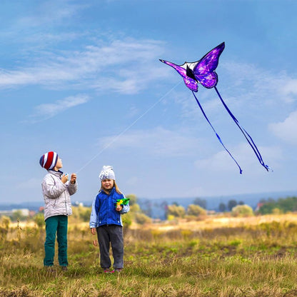 Mint's Colorful Life Butterfly Kite for Kids & Adults, Easy to Fly Kite for Beach, Large Single Line Kite with Long Tail &300ft Kite String (Purple)