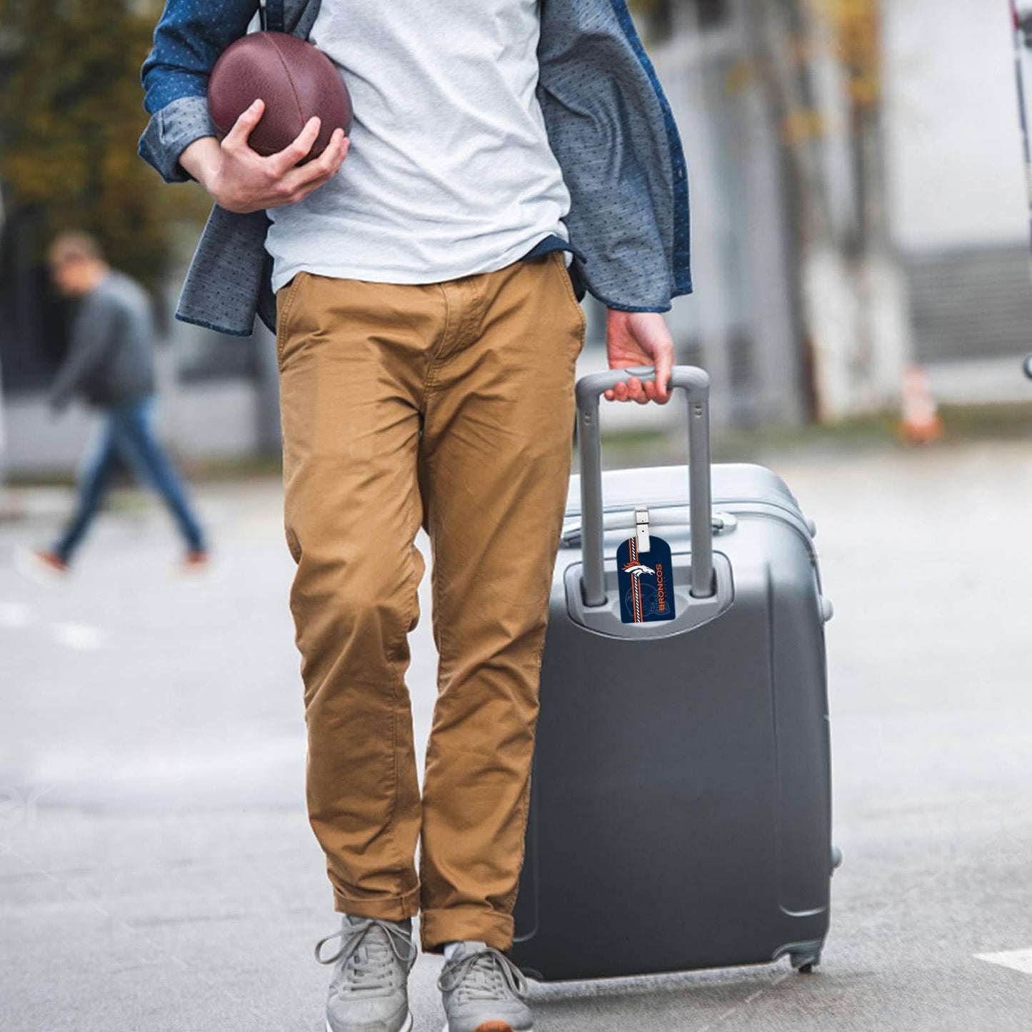 AYYQHC 2 Pack Leather Football Sport Fan Luggage Tag for Suitcase and Bag，White Blue Design Travel Suitcase and Bag Tag with Privacy Flap Address Labels