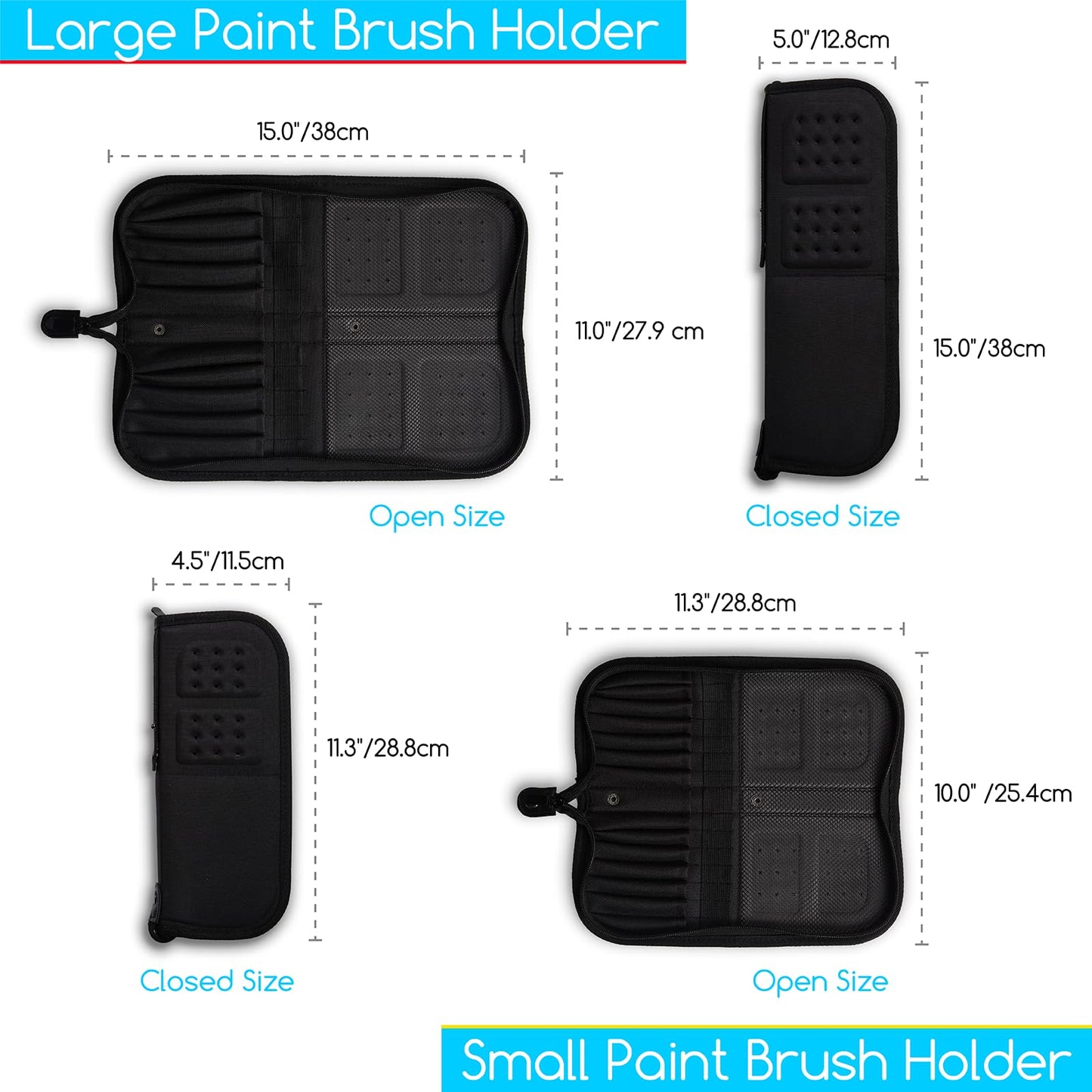 MEEDEN Paint Brush Holder, 11.5 X 10 Inch Zippered Painting Brush Case, Organization and Storage Bag for Artist Paint Brush (Brushes NOT Included)