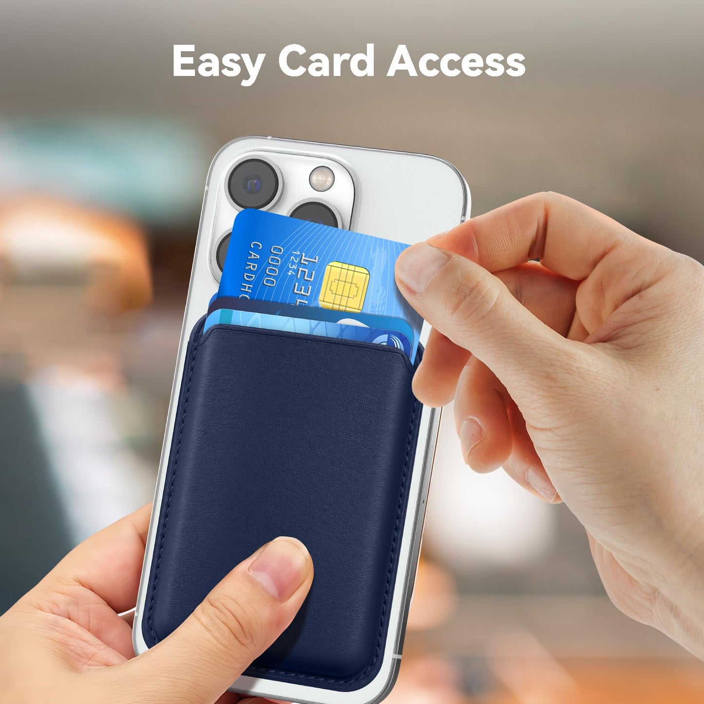 KRTALS Magnetic Wallet Cell Phone Card Holder for Phone Case with Mag-Safe, Stronger Magnetic RFID Leather Phone Wallet Stick on Series of iPhone 17/16/15/14/13/12 and Pro/Promax,Indigo Blue