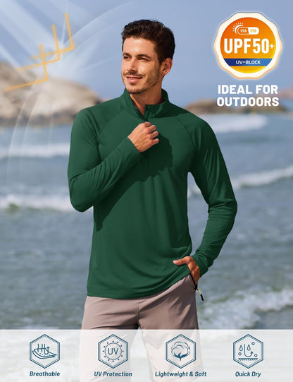 TACVASEN Running Shirts for Men Long Sleeve Uv Protection Shirts for Athletic Summer Tops for Mens Performance Rash Guard Dark Green XXL