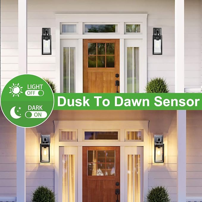 2-Pack 14'' Dusk to Dawn Outdoor Wall Light Fixtures, Exterior Lighting Fixtures Wall Mount, Waterproof Porch Lights Outdoor Wall Sconces Lanterns, Black Outside Lights for House Front Door Garage