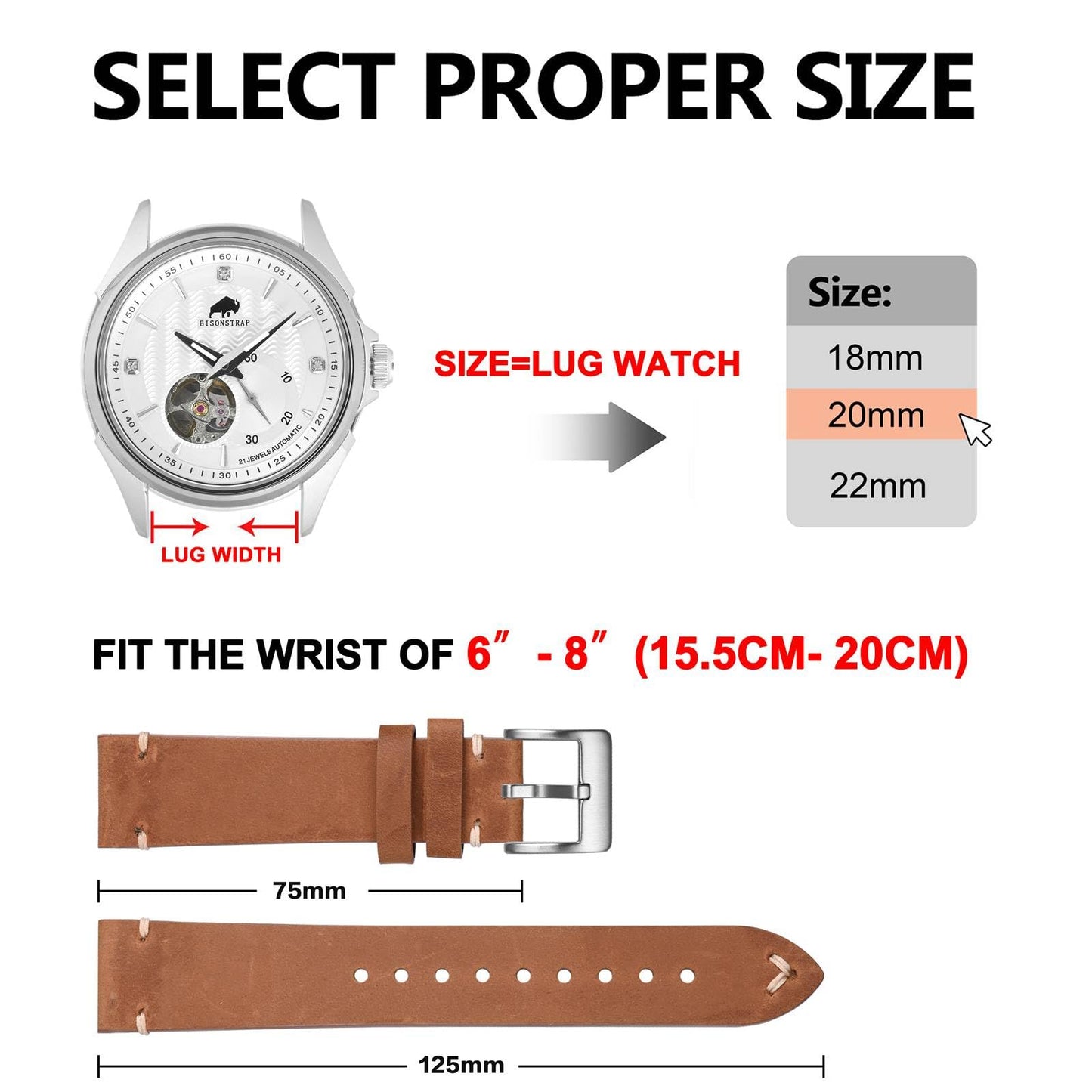 BISONSTRAP Distressed Leather Watch Strap, Watch Replacement Bands for Men, Quick Release Spring Bars, 20mm, Toffee Brown (Silver Buckle)