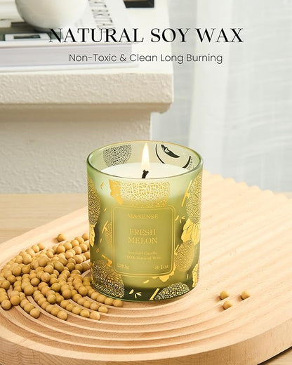 M&SENSE Naturally Scented Vegan Soy Candles, Fresh Melon Scented Candles, 8.1oz Long Burning 42-Hour Burn Time,Home Fragrance for Air Purifying, Relaxing, Gift Ideas for Moms & Dads