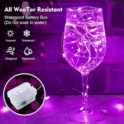 pozzolanas 12 Pack Pink Fairy Lights Battery Operated 3 Modes 7FT 20 LED Waterproof String Lights Twinkle Silver Wire for Mason Jars Wedding Christmas Halloween Part Decor (12, Pink)
