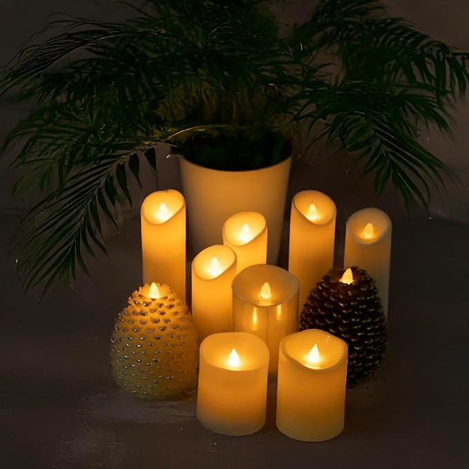 Flameless Candles Last 1300+ Hours Real Wax Flame Effect Auto-Moving 3D Wick, LED Pillar Candles with Timers Battery Operated - Ivory 6“6”