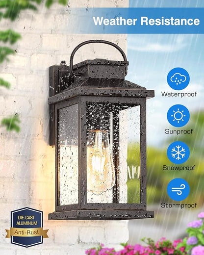VIANIS Dusk to Dawn Outdoor Light Fixtures Wall Mount, Farmhouse Oil Rubbed Bronze Exterior Wall Sconce Lanterns Lighting for House, Waterproof Outside Front Door Light with Tempered Glass for Porch