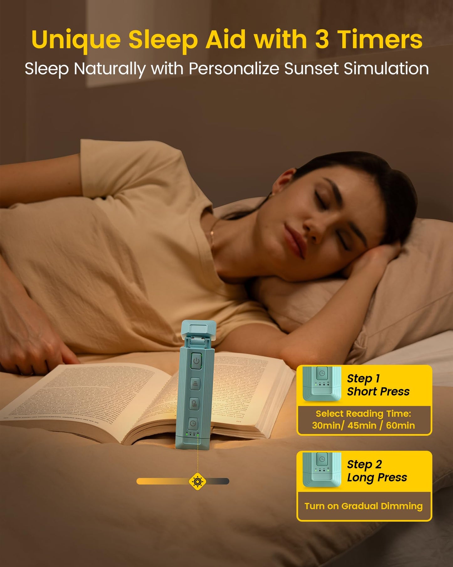 Glocusent Extendable Book Lights for Reading at Night, 5 Enhanced Brightness & 3 Colors with Sleep Aid & Timers, Clip on USB Rechargeable Reading Light for Books in Bed, Ideal Gifts for Book Lovers
