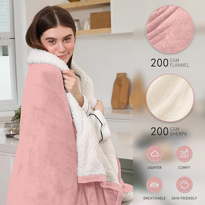 Electric Heated Blanket Full Size, Soft Cozy Flannel Sherpa Heating Blanket with 6 Heating Levels & 1-10 Hours Auto Off, Overheat Protection, Machine Washable Heating Blanket 72" x 84", Candy Pink