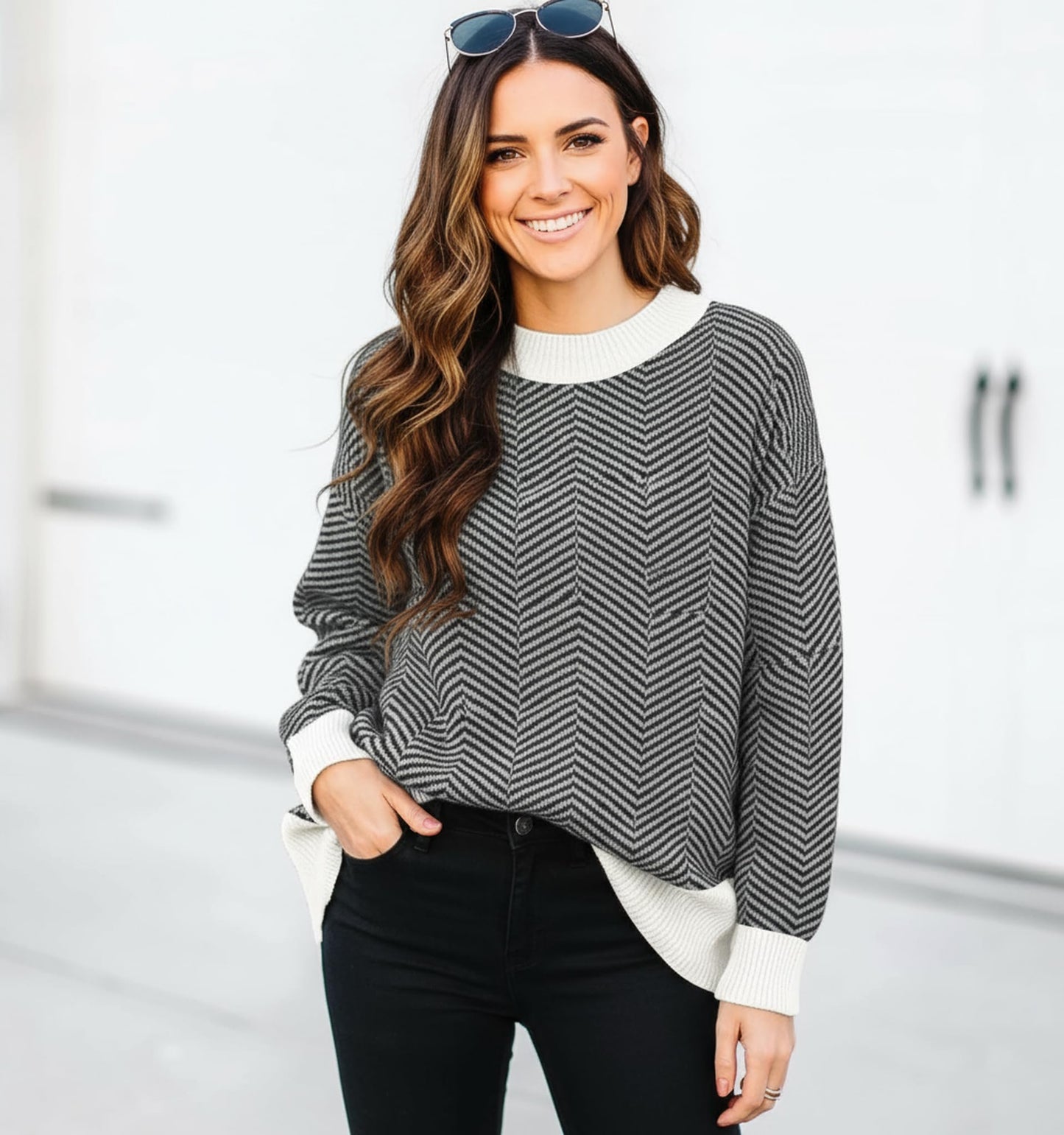 ETCYY Womens Oversized Sweaters Fall 2025 Fashion Clothes Trendy Batwing Sleeve Colorblock Striped Knit Pullover Tops