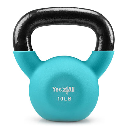 Yes4All Kettlebell, 5-65 LB Neoprene Coated Cast Iron Kettlebells, Wide Grip Handle & Flat Bottom for Swings, Squats, Deadlifts, Push Ups & Full Body Training at Home Gym - Single & Set