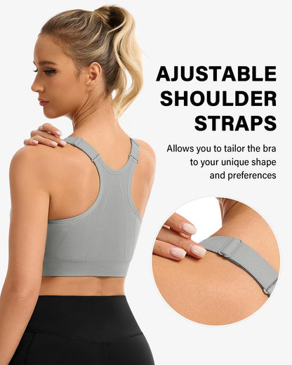 Women's Zip Front Sports Bra Adjustable Post-Surgery Bra Zipper Closure Bras Padded Surgical Bra Racerback Workout Gym Yoga Bras 3 Pack Zip Up Compression Bras
