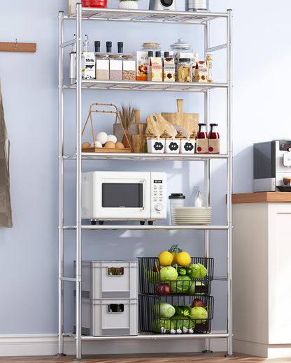 Storage Shelves - 5 Tier Shelf Organizer, Heavy Duty Garage Shelving Unit with Leveling Feet, Stable Metal Shelves Organizer for Pantry, Kitchen and Closet, 33.0" W x 12.6" D x 72.0" H, Black
