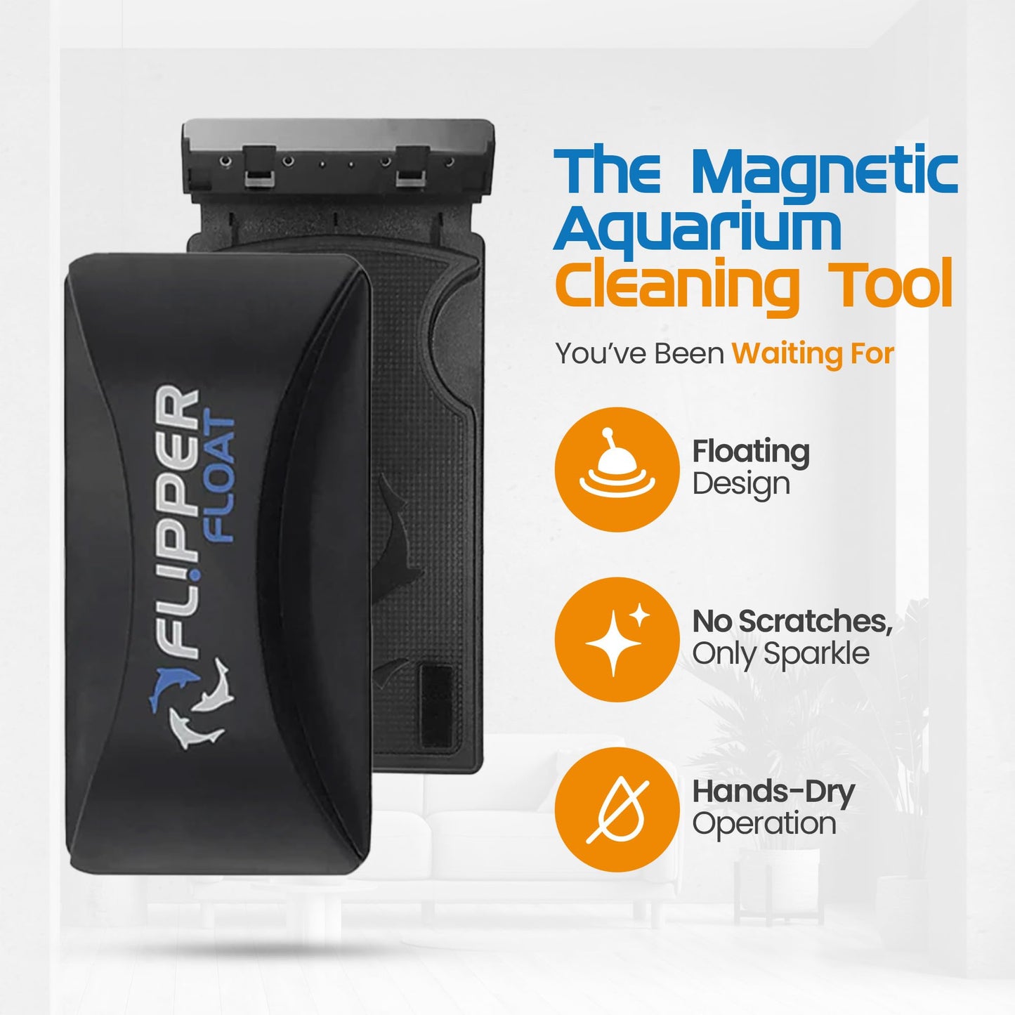 FL!PPER Flipper Cleaner Float - 2-in-1 Floating Magnetic Aquarium Glass Cleaner - Fish Tank Cleaner - Scrubber & Scraper Aquarium Cleaning Tools - Floating Fish Tank Cleaner, Standard