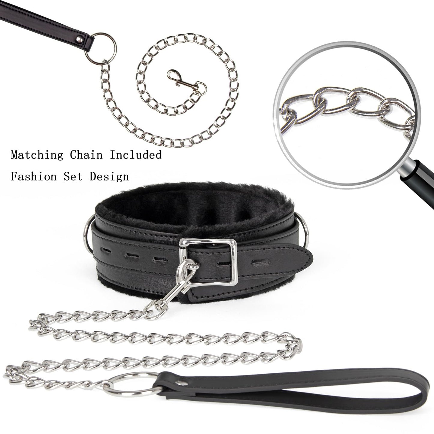 AUEDIRSN Leather Choker Necklace for Women, Gothic PU Leather Collar with Soft Faux Fur Lining, Adjustable Fashion Choker with Metal Buckle for Cosplay, Punk Style & Daily Wear (Black)