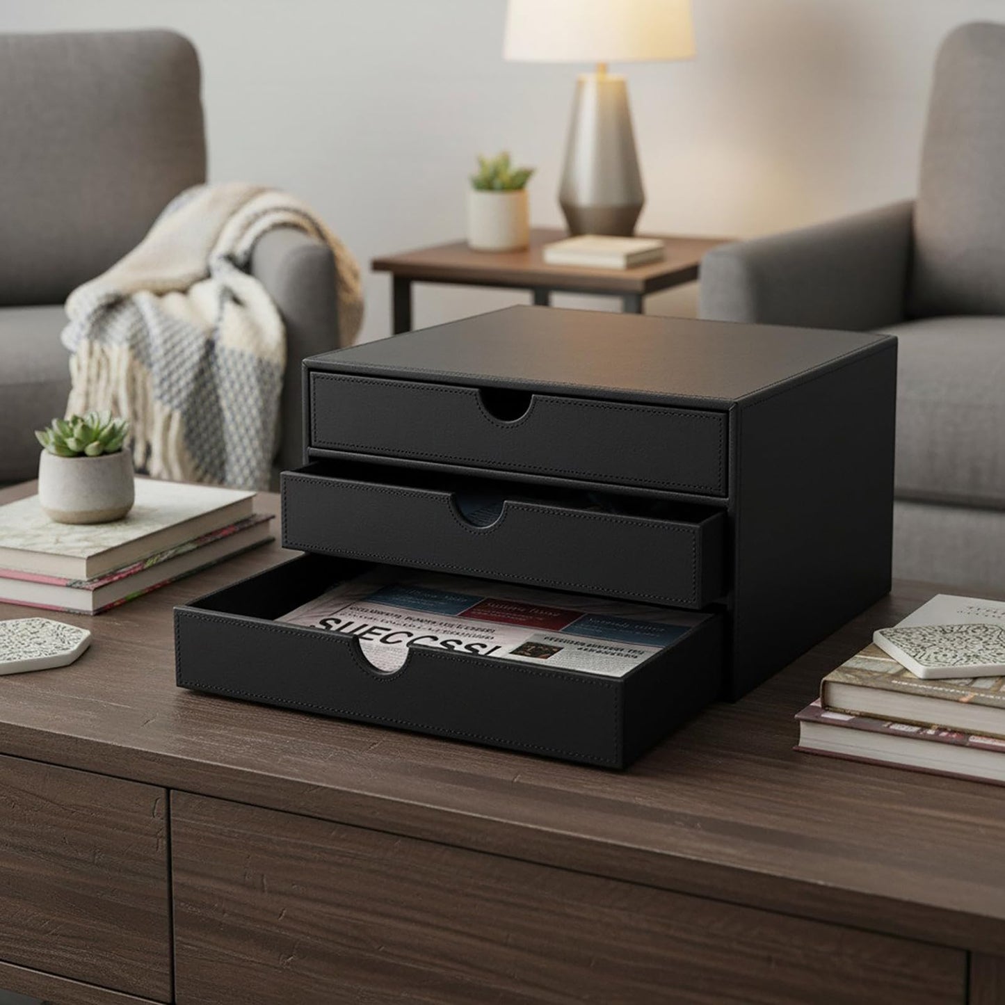 UnionBasic Document Organizer, 3-Drawer File Cabinet Document Storage Box, Office Desktop Filing Organizer, Black