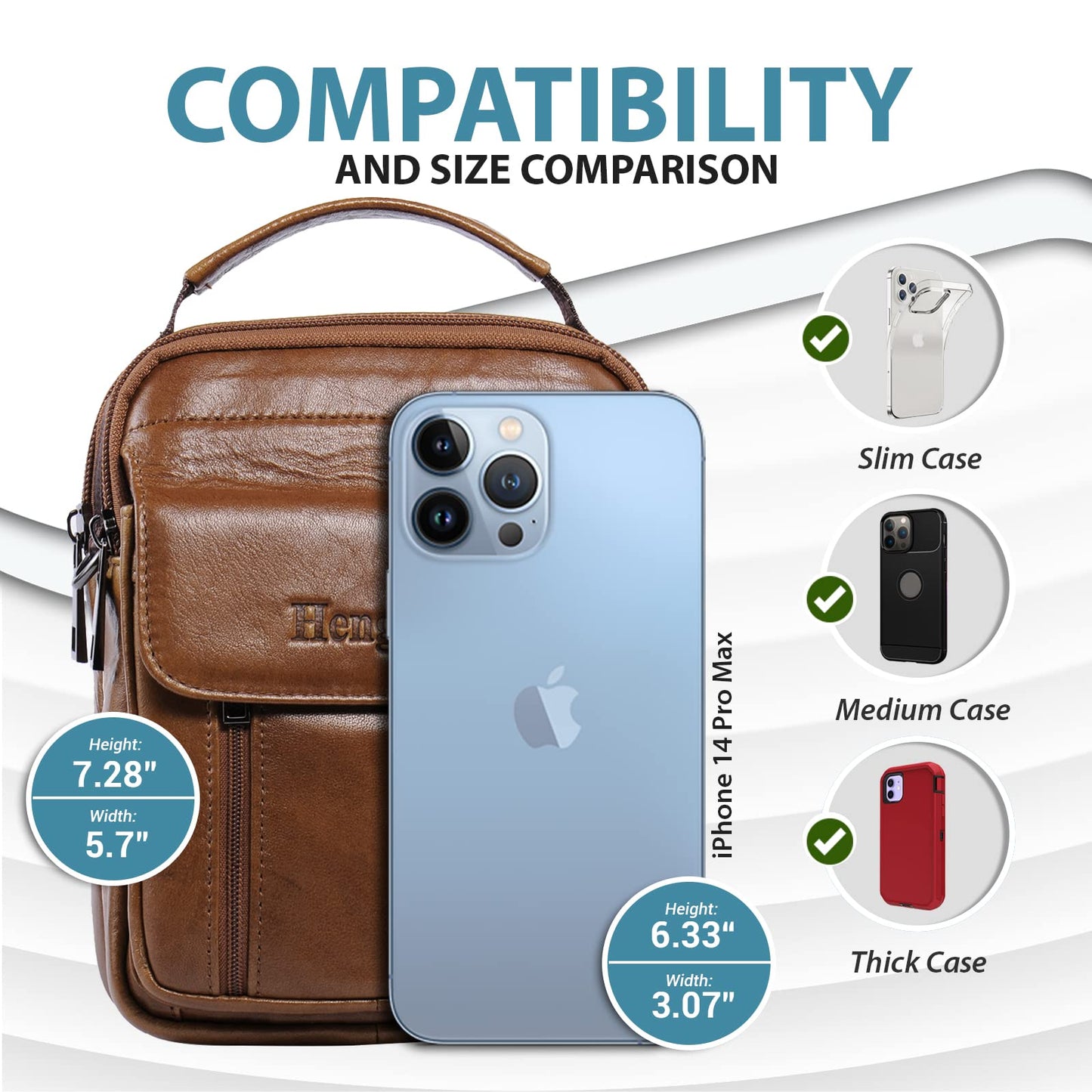 hengwin Travel Leather Crossbody Cell Phone Purse Messenger Bag Waist Pouch Fanny Pack Shoulder Handbags with Top Handle Shoulder Strap (Brown)