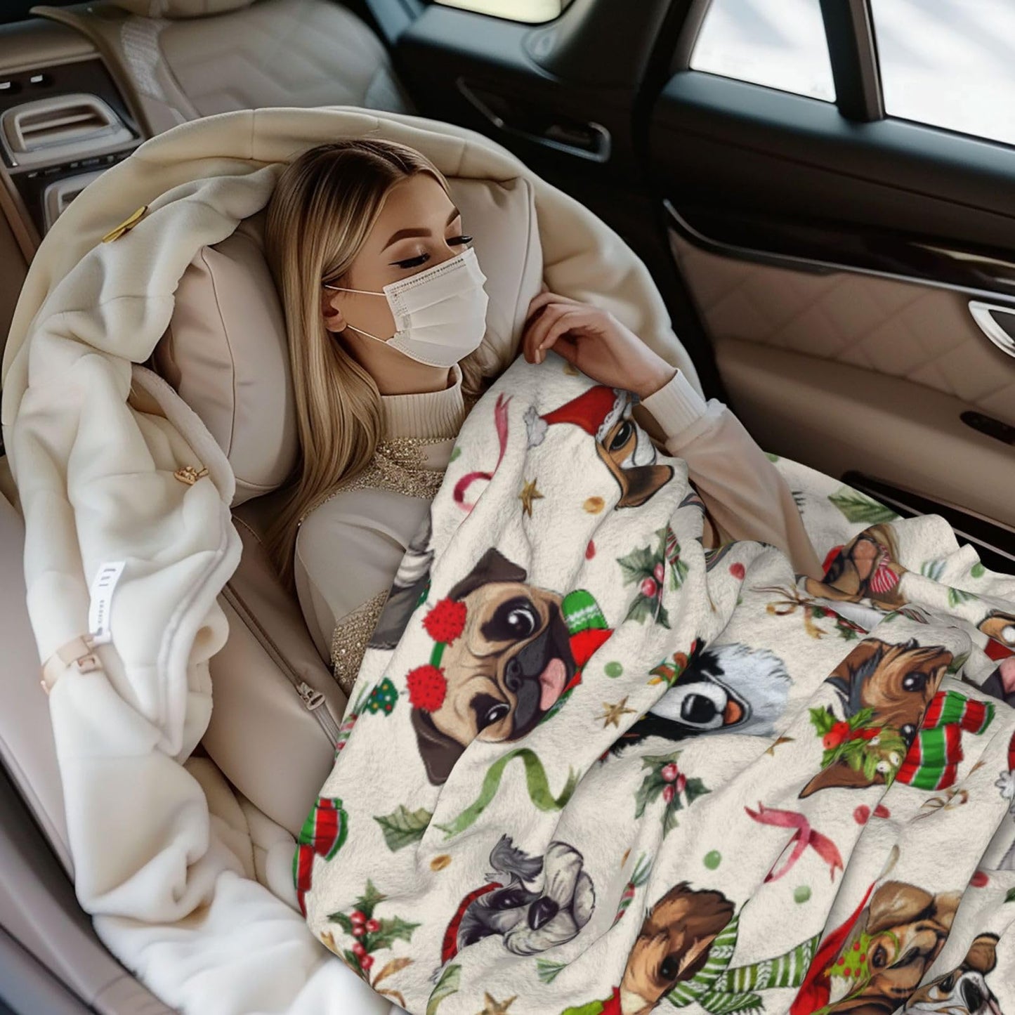 Cute Christmas Dog Head Fuzzy Throw Blanket for Women Men Girls Boys Soft Cozy Fleece Blanket for Bedroom Living Rooms Sofa Couch 50"x40"