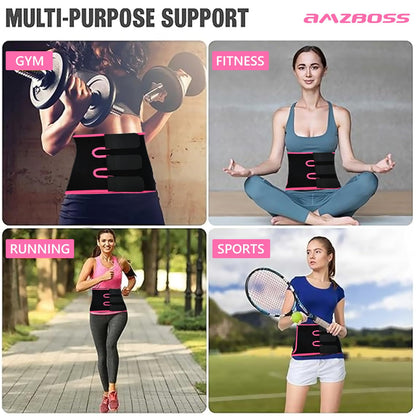 AMZBOSS Waist Trainer for Women Lower Belly Fat, Waist Sweat Band for Women, Belly Band Sweat Belt, Stomach Wrap with Pocket (Pink, X-Large)