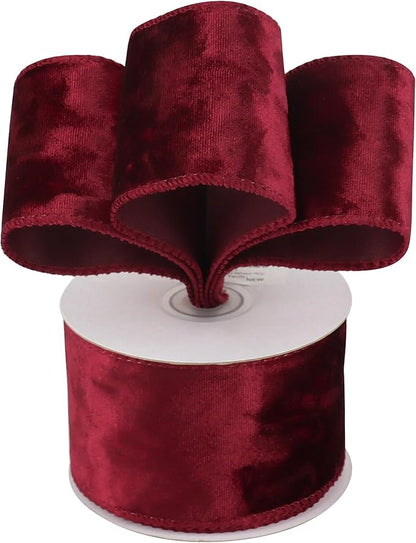 MEEDEE Burgundy Velvet Ribbon 2.5 inch Crushed Velvet Christmas Ribbon 10 Yards for Christmas Tree Decoration, Wreath Supplies, Crafts Bow, Gift Wrapping, Wedding Decor and Accents
