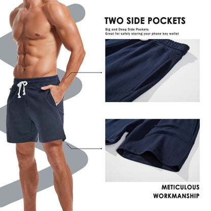 AMY COULEE Mens Athletic Workout Shorts 5.5" Cotton Casual Shorts Elastic Waist Joggers Sports Sweat Shorts (Navy, XXL)