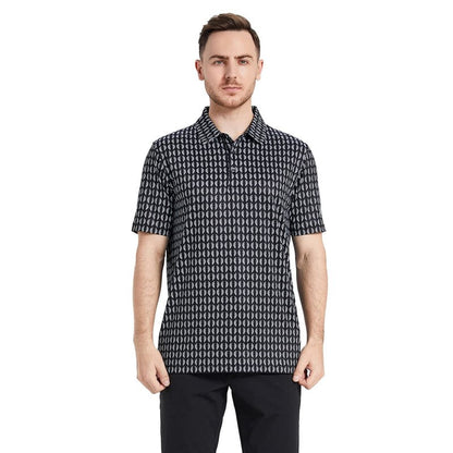 Golf Shirts for Men Dry Fit Short Sleeve Print Performance Moisture Wicking Polo Shirt Black White Twister