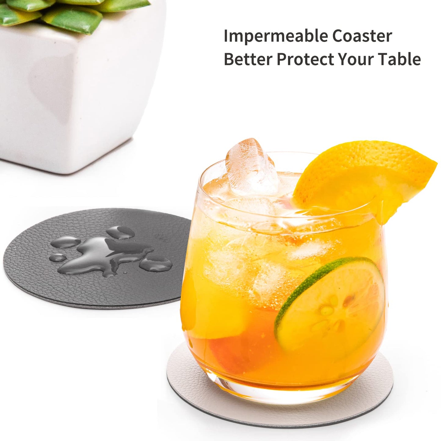 Chitomars Faux Leather Coasters with Holder, Dual Sided Sets of 12, Non-Slip Washable Coasters for Coffee Tabletop Protection (Gray White)