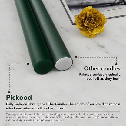 10-Inch Tall Dripless Taper Candles Set of 4 - Dark Green Tapered Candles, Perfect for Christmas - Smokeless, Unscented, Long Burning - Hand Poured, Colored Tall Candlesticks - Hunter Green