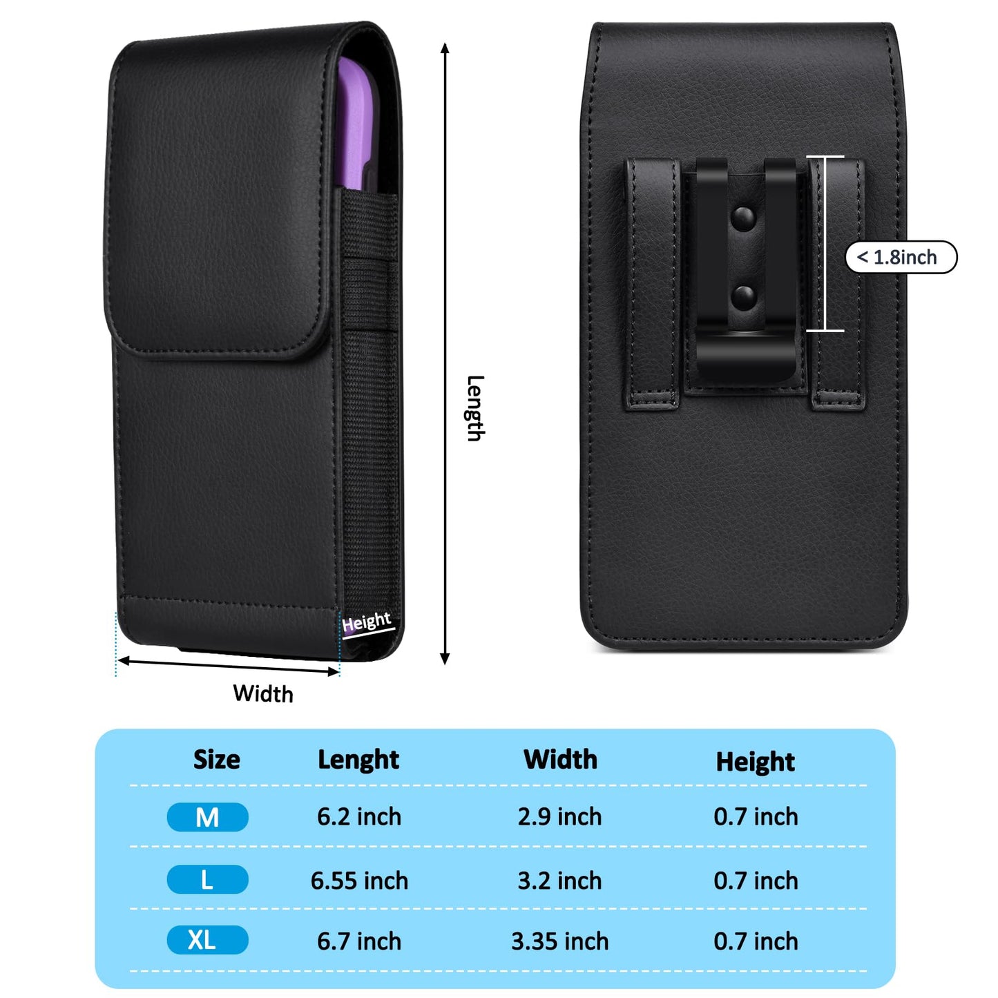 ACCKUO Leather Phone Holster with Strong Metal Belt Clip and Magnetic Closure Compatible with Samsung Galaxy S25/S24/S23/S22/S21/S20 Ultra, XL-Black