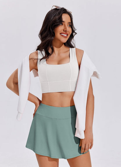 PINSPARK Tennis Skirt Womens Skort with Pockets Tummy Control Pleated Athletic Skirt Workout Golf Outfits,Sage Grey X-Large