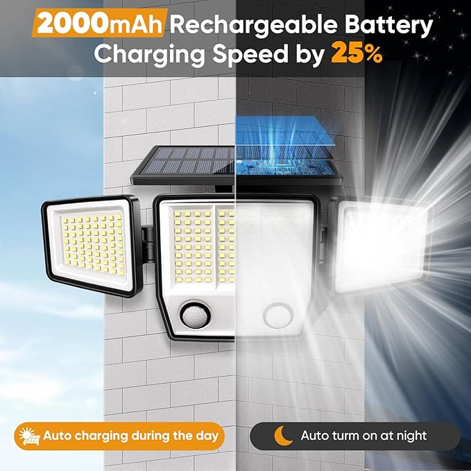Solar Motion Sensor Outdoor Lights Waterproof - 3000LM 3 Modes Security Lights Outdoor 270° Illumination IP65 LED Solar Flood Wall Light for Garden Yard Patio Pathway (With ‎Remote Control, 2)