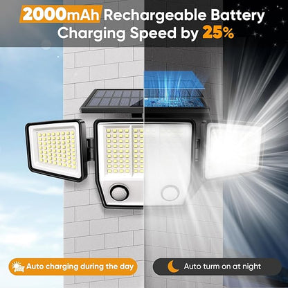 Solar Motion Sensor Outdoor Lights Waterproof - 3000LM 3 Modes Security Lights Outdoor 270° Illumination IP65 LED Solar Flood Wall Light for Garden Yard Patio Pathway (Modern, 4)
