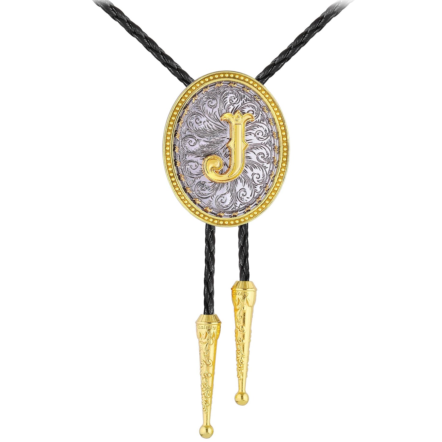 GelConnie Gold Bolo Tie Cowboy Necklace for Men Leather Rodeo Necktie Initial Letter ABCDMJR to Z Western Bolo Tie Texas Style Jewelry
