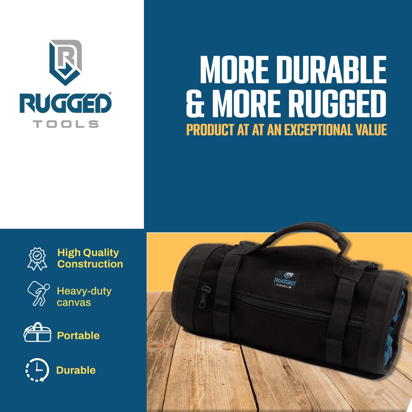 Rugged Tools Titan23-XL Tool Roll - Wrench Roll & Organizer - Canvas Tool Bag & Tool Pouch for Electrician, HVAC, Plumber, Carpenter or Auto Mechanic