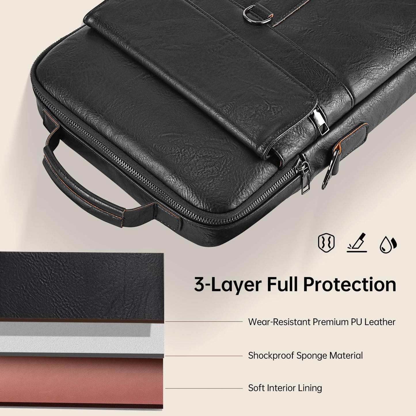 13 Inch Laptop Shoulder Bag Leather Carrying Case for Macbook Air 13" M5 M4 M3 M2 A3449 A3420 A3113 A2681/MacBook Pro 14" M5 M4 M3/2026 MacBook Neo, Vertical Laptop Sleeve Messenger Computer Bag,Black
