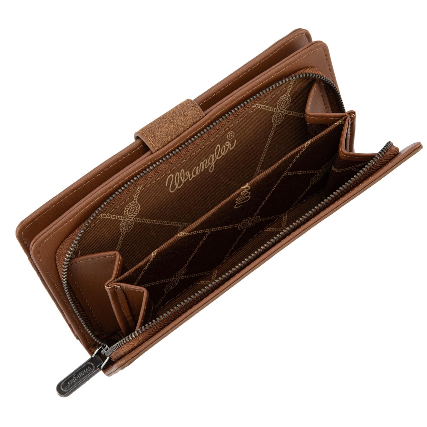 Montana West X Wrangler Brown Wallet for Women Tooling Flower Wallets, Card Cases & Money Organizers Large Capacity Bifold Clutch Wallet Ladies Female Western Phone Cash Wallets with ID Window