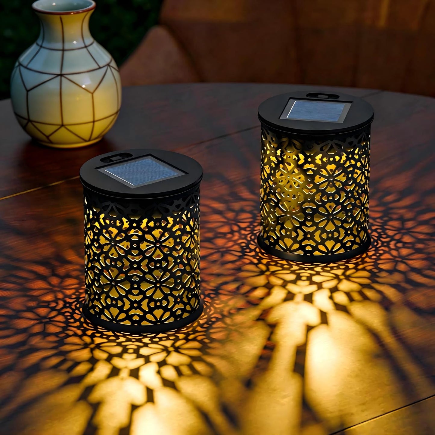 Small Solar Lanterns Outdoor Waterproof, Hollow Out Retro Solar Lights Auto On/Off for Outside Garden Yard Patio Porch Tabletop Decor (2)