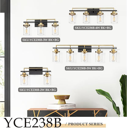 Emliviar 36 Inch 5-Light Bathroom Light Fixtures with Clear Glass Shade, Modern Vanity Lights Over Mirror for Bathroom, Bedroom, Hallway, Black and Gold Finish, YCE238B-5W BK+BG
